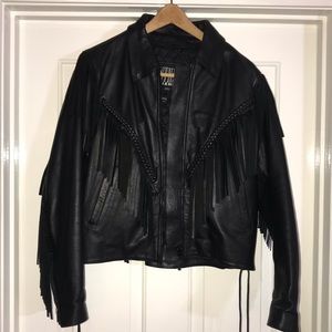 Vintage Frontier Leather Jacket with Fringe